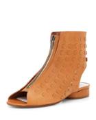 Perforated Leather Summer Bootie, Camel