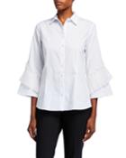 Vera Crystal Cuts Button-front Ruffle-sleeve Blouse