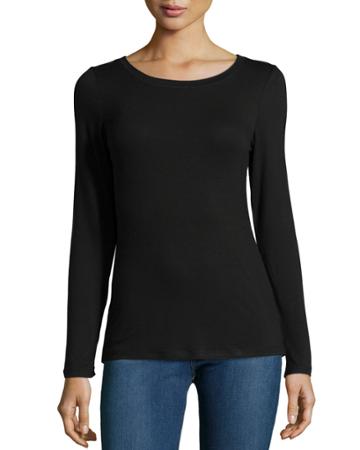 Neiman Marcus Long-sleeve Stretch Jersey Tee, Black, Women's,