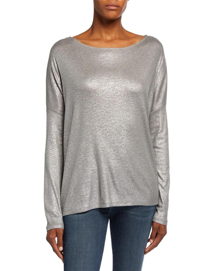 Metallic Boat-neck Drop-shoulder