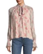 Paisley Floral-print Tie-neck Chiffon Blouse