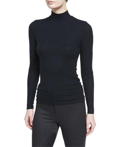 Long-sleeve Mock-neck Stretch Jersey Top