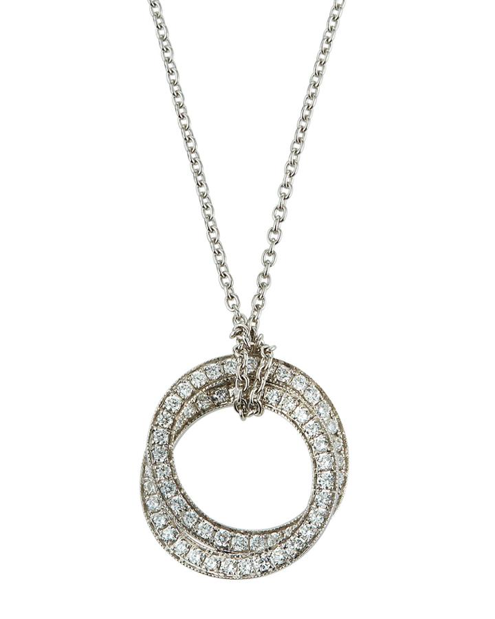 14k White Gold Diamond Interlocking Pendant Necklace