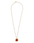 Estate 18k Yellow Gold Coral & Diamond Pendant Necklace