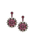 Glass Ruby & Diamond Flower Earrings