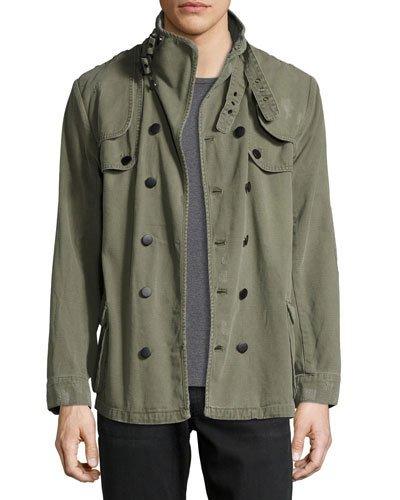 Mr. Tommy Double-breasted Cotton Jacket, Militaire Green