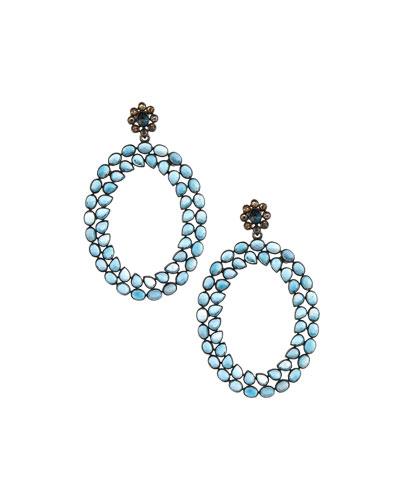London Blue Topaz & Champagne Diamond Oval Drop Earrings