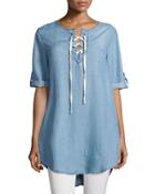 Senna Lace-up Blouse, Indigo-181