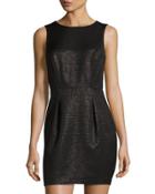 Sleeveless Shimmery Jacquard Dress, Black