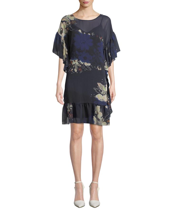 Floral-print Chiffon Ruffle