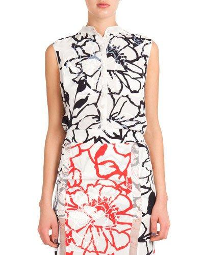 Sleeveless Button-down Floral Blouse
