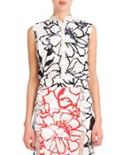 Sleeveless Button-down Floral Blouse