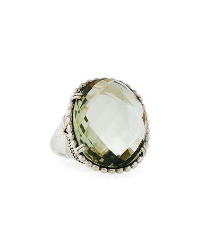 Silver Green Amethyst Ring With