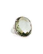 Silver Green Amethyst Ring With