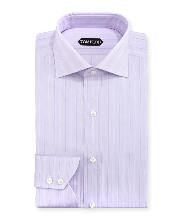 Wide Track-stripe Cotton Dress Shirt,