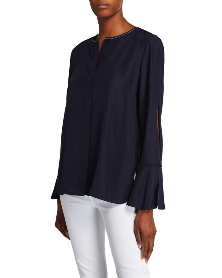 Izzie Matte Silk Blouse W/ Bell