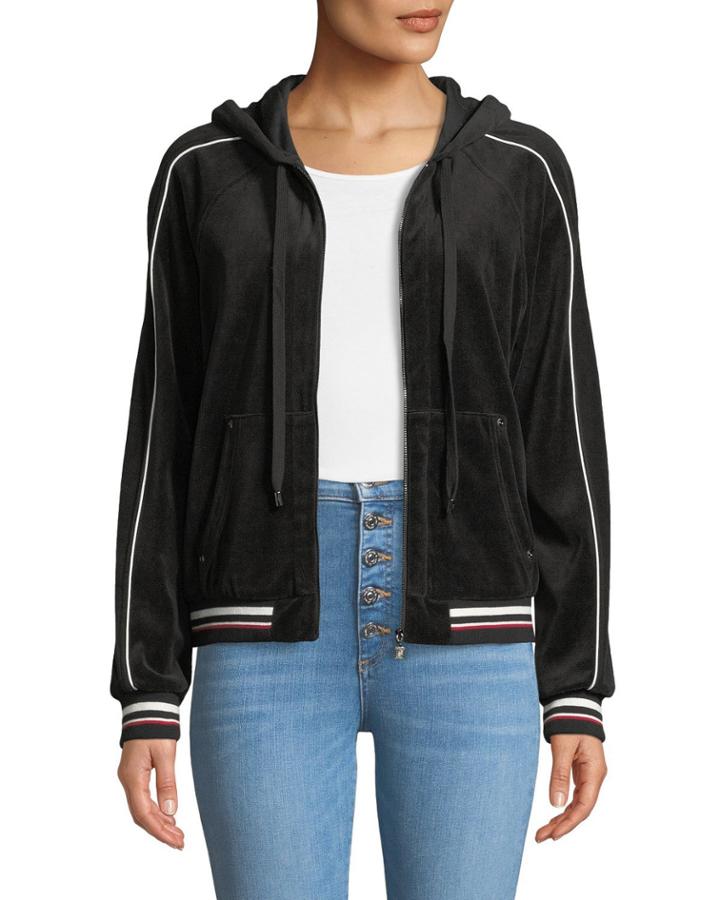 Striped Velour Hooded Jacket