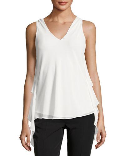 Ruffle-trim Textured-crepe Blouse