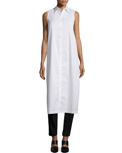 Sleeveless Long Split-back Poplin