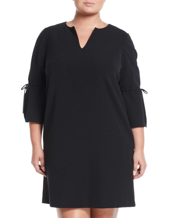 V-neck Sleek Tech Cloth Dress, Black,