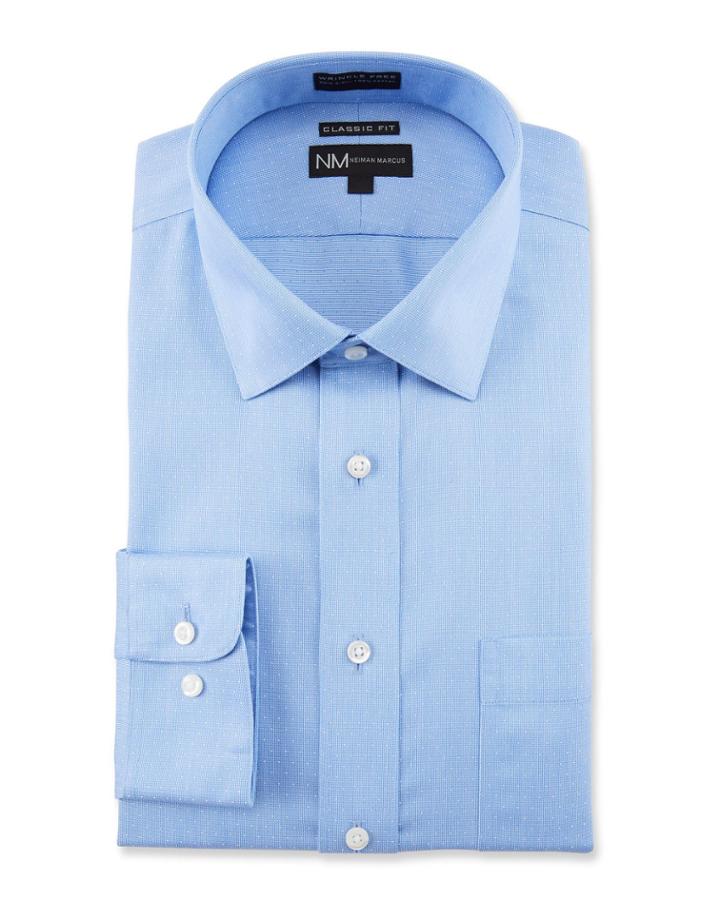 Men's Classic Fit Non-iron Dot Textured Solid Dress Shirt With Pocket