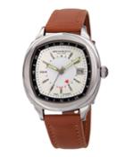 Men's Enzo Cushion Watch W/ Leather Strap, Tan/silver