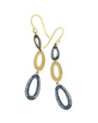 18k Cherish 3-tier Linear Earrings In Blue