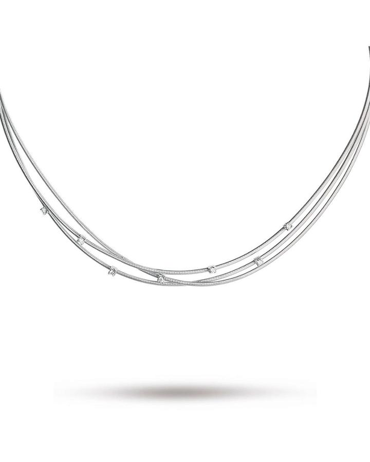 Goa 18k White Gold Diamond Triple-row Collar Necklace