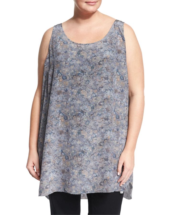 Eileen Fisher Plus Scoop-neck Silk Shell Tank, Rye, Women's,