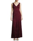 Sleeveless Double-v Lace Mermaid Gown, Wine
