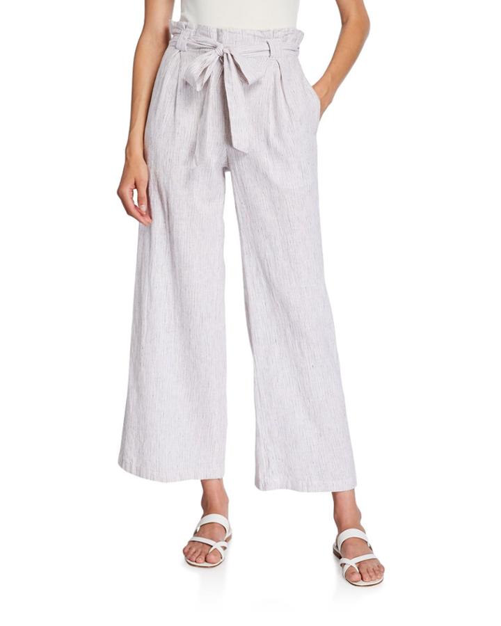 Striped Linen Paperbag-waist Pants