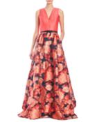 Abstract-print V-neck Ball Gown