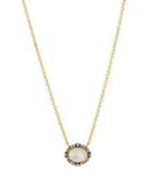 Pave Crystal & Faceted Pearly Oval Pendant Necklace
