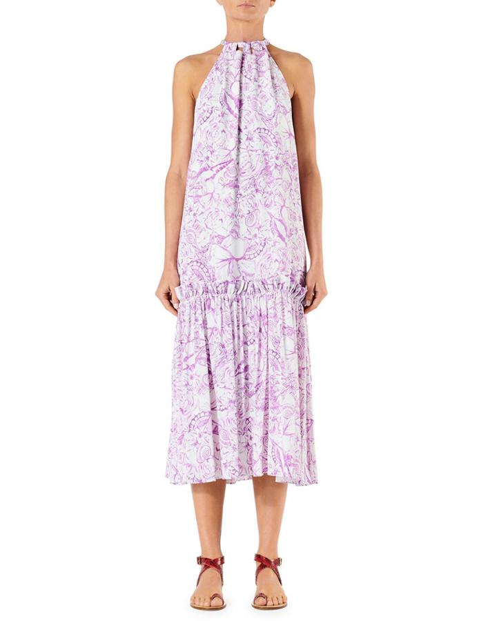 Isa Toile Sleeveless Tie-neck Dress