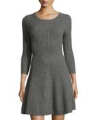 Cashmere Fit-and-flare Sweater Dress, Gray