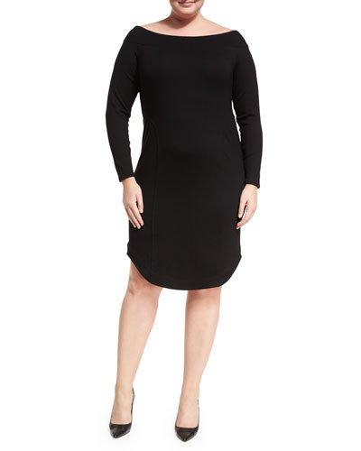 Off-the-shoulder Long-sleeve Ponte Dress,