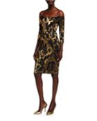 Eastern Gardens Jacquard Off-the-shoulder 3/4-sleeve Dress