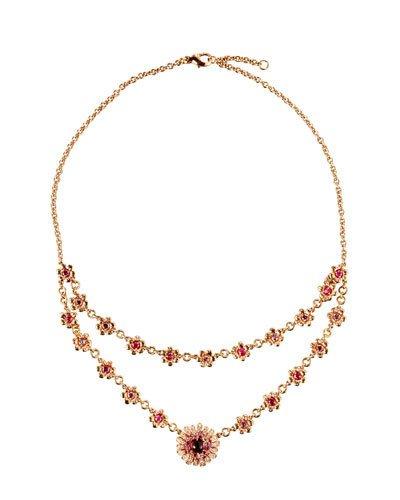 18k Rose Gold Pink Sapphire & Tourmaline Flower Necklace