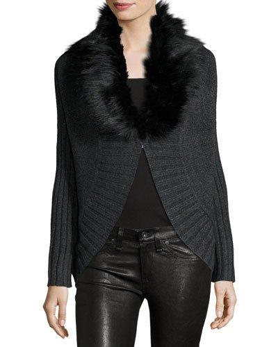 Sophie Cape Cardigan W/ Removable Faux-fur, Ivory