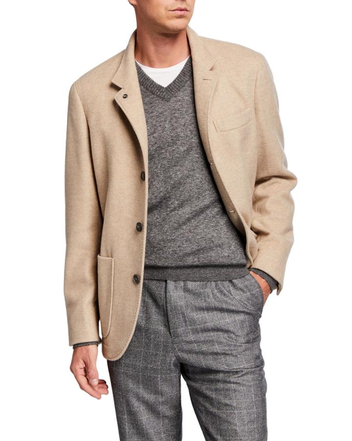 Men's Cashmere Outerwear Jacket With Patch Pocket