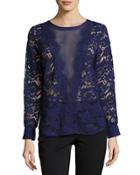 Lace Center-mesh Long-sleeve Top