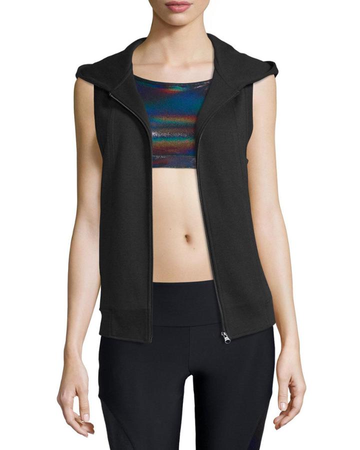 Sleeveless Front-zip Sport Hoodie Vest, Black