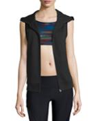 Sleeveless Front-zip Sport Hoodie Vest, Black