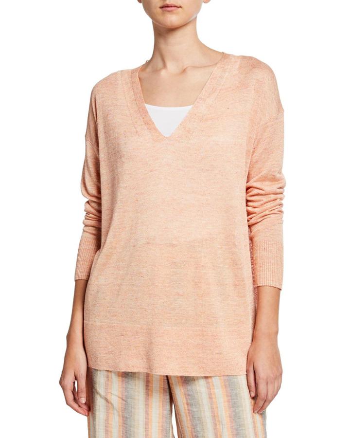 V-neck Open-sided Linen/viscose Tunic