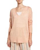 V-neck Open-sided Linen/viscose Tunic