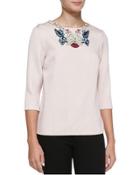 Embroidered-neck Blouse, Pink