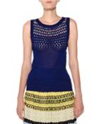 Sleeveless Crewneck Wave-stitch Tank Top