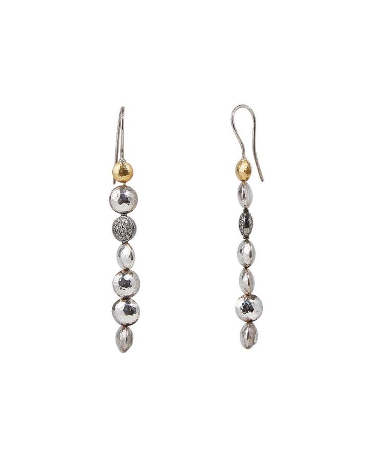 Long Lentil Diamond Pave Drop Earrings