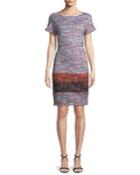 Multi-tweed Knit Fringe Short-sleeve Dress