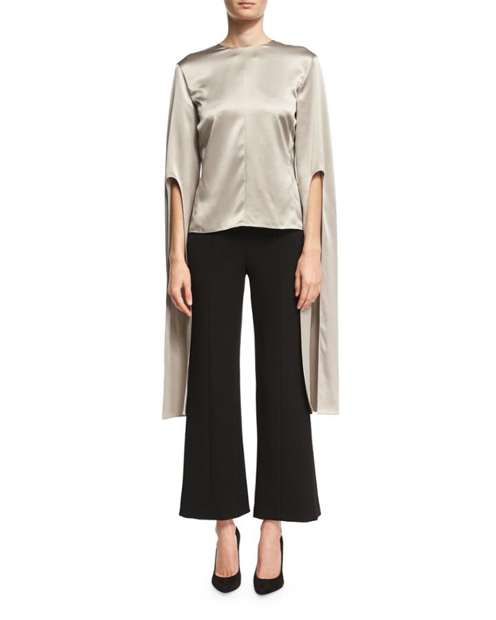 Silk Satin Cape-sleeve Top